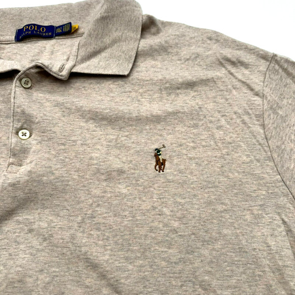 POLO RALPH LAUREN Mens 2XLT Beige Short Sleeve Collar Multicolor Pony Golf Shirt - Picture 1 of 12